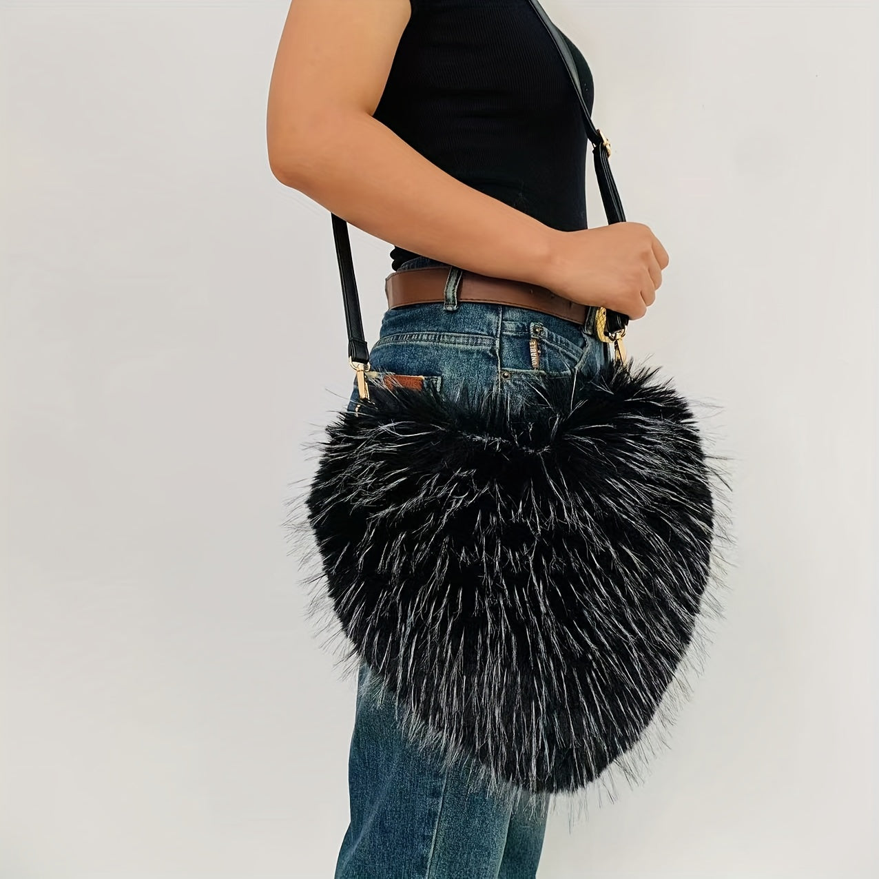 Y2K Fluffy Crossbody Bag - Heart Shaped Novelty Trendy Handbag & Purse