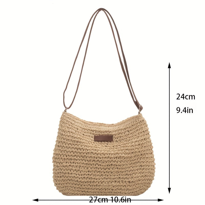 Straw Woven Zipper Hobo Crossbody Bag - Exquisite Decorative Summer Beach Bag